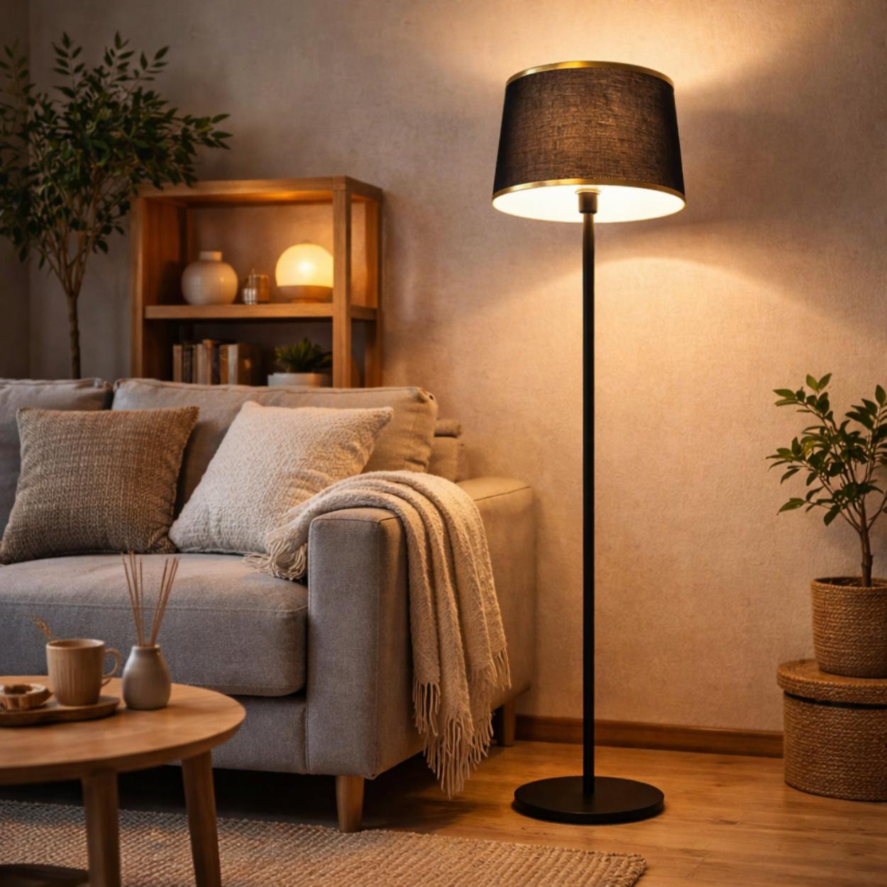 Торшер MSK ELECTRIC Palermo с плафоном из ткани под лампу Е27 Черный (NL 3621 BK+BK)