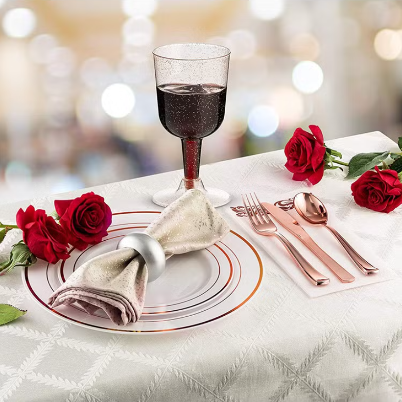 Набір пластикових столових приборів ножі виделки ложки 18 шт. Рожеве золото - фото 12 Набір пластикових столових приборів ножі виделки ложки 18 шт. Рожеве золото - фото 12