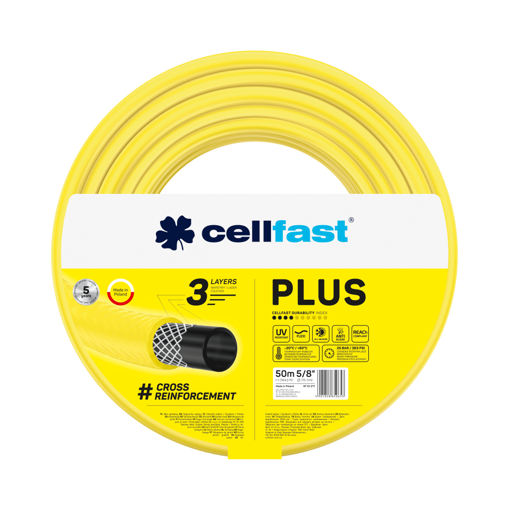 Поливочный шланг Cellfast PLUS TSV 5/8" 50 м прочный/износостойкий/легкий и гибкий для ежедневного полива