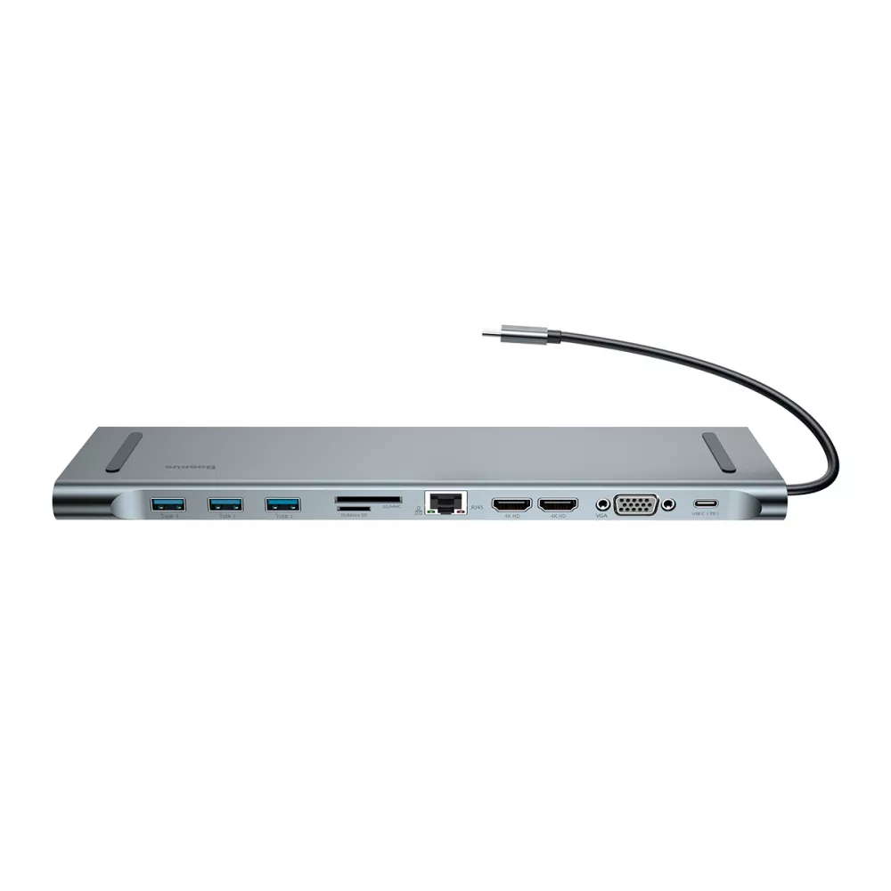 USB-Хаб BASEUS Enjoyment Series Type-C Notebook PD/HD4Kx2/VGA/RJ45/SD/TF/USBx3/Adapter 11в1 grey - фото 6