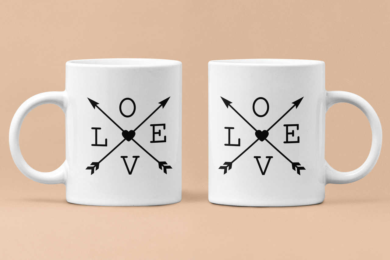 Чашки парные "Love" стрелы любви для влюбленных 330 мл Белый (ВЛ27Ч)