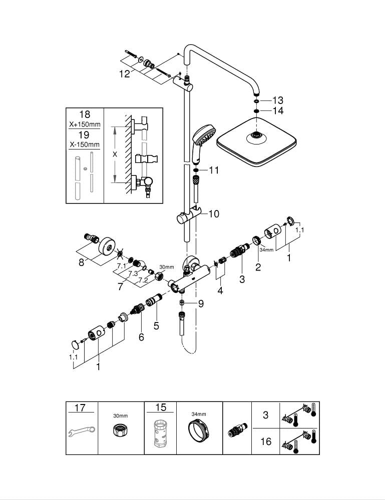 Душевая система с термостатом Grohe Tempesta Cosmopolitan System 250 Cubе (26689000) - фото 9