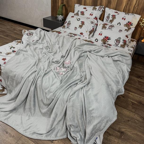 Плед Фланель велсофт полуторный 150х200 см Серый