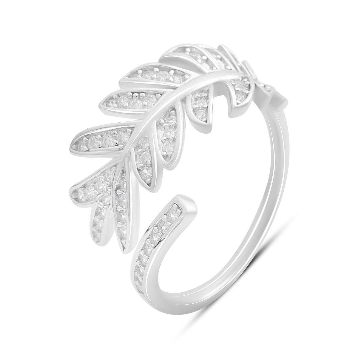 Кольцо серебряное LoveR с открытой формой в виде листа и вставками фианитов р. 19 Кольцо серебряное LoveR с открытой формой в виде листа и вставками фианитов р. 19