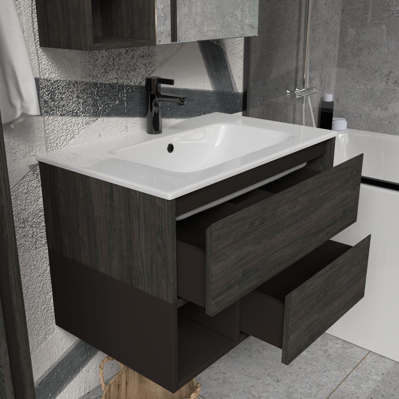 Тумба подвесная с раковиной MVK Vostok Craft 80 В2 800х450х530 мм Морское дерево Карбон (c280kb) - фото 3