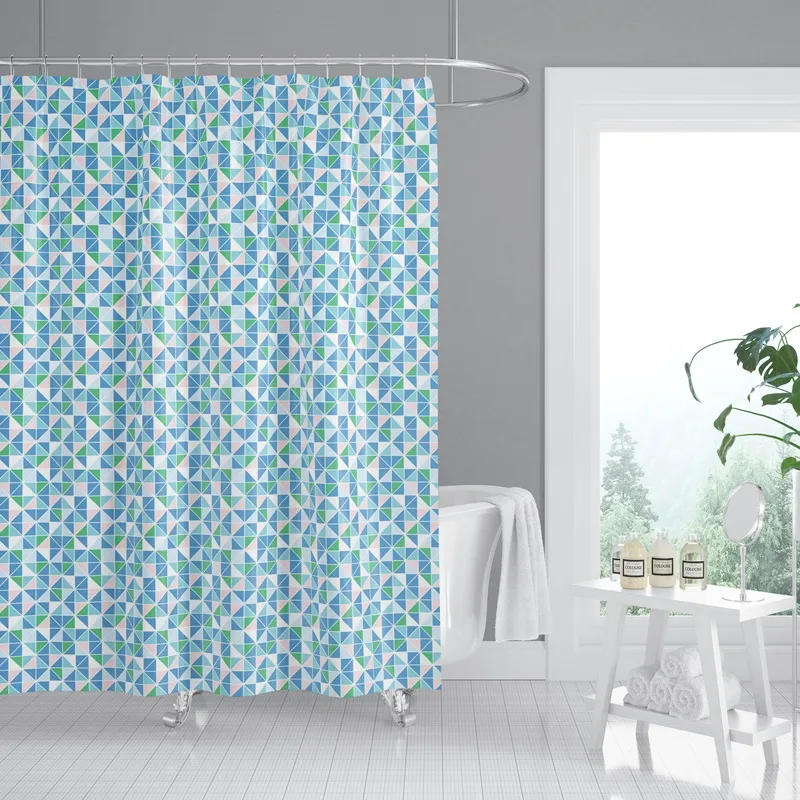 Шторка для ванной комнаты Zerix SCT-008-180x180 с кольцами из полиэстера 180х180 см Зелено-синий