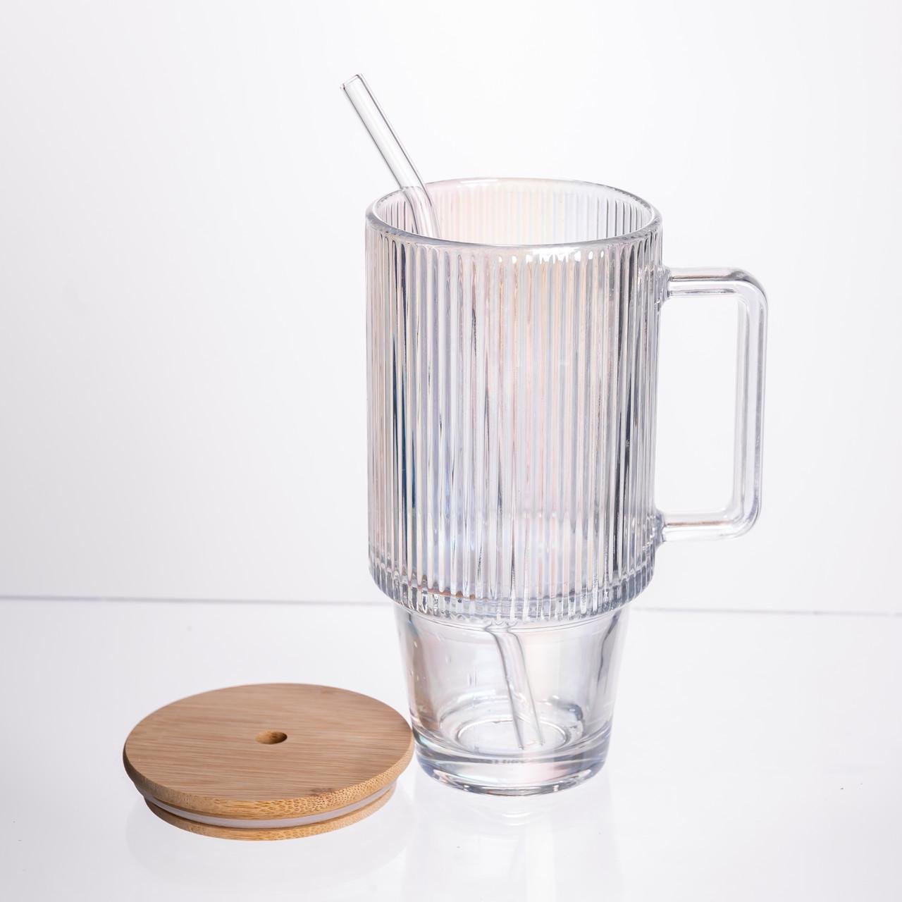 Кружка скляна з кришкою і трубочкою 750 мл (HP-19-49) - фото 3 Кружка скляна з кришкою і трубочкою 750 мл (HP-19-49) - фото 3