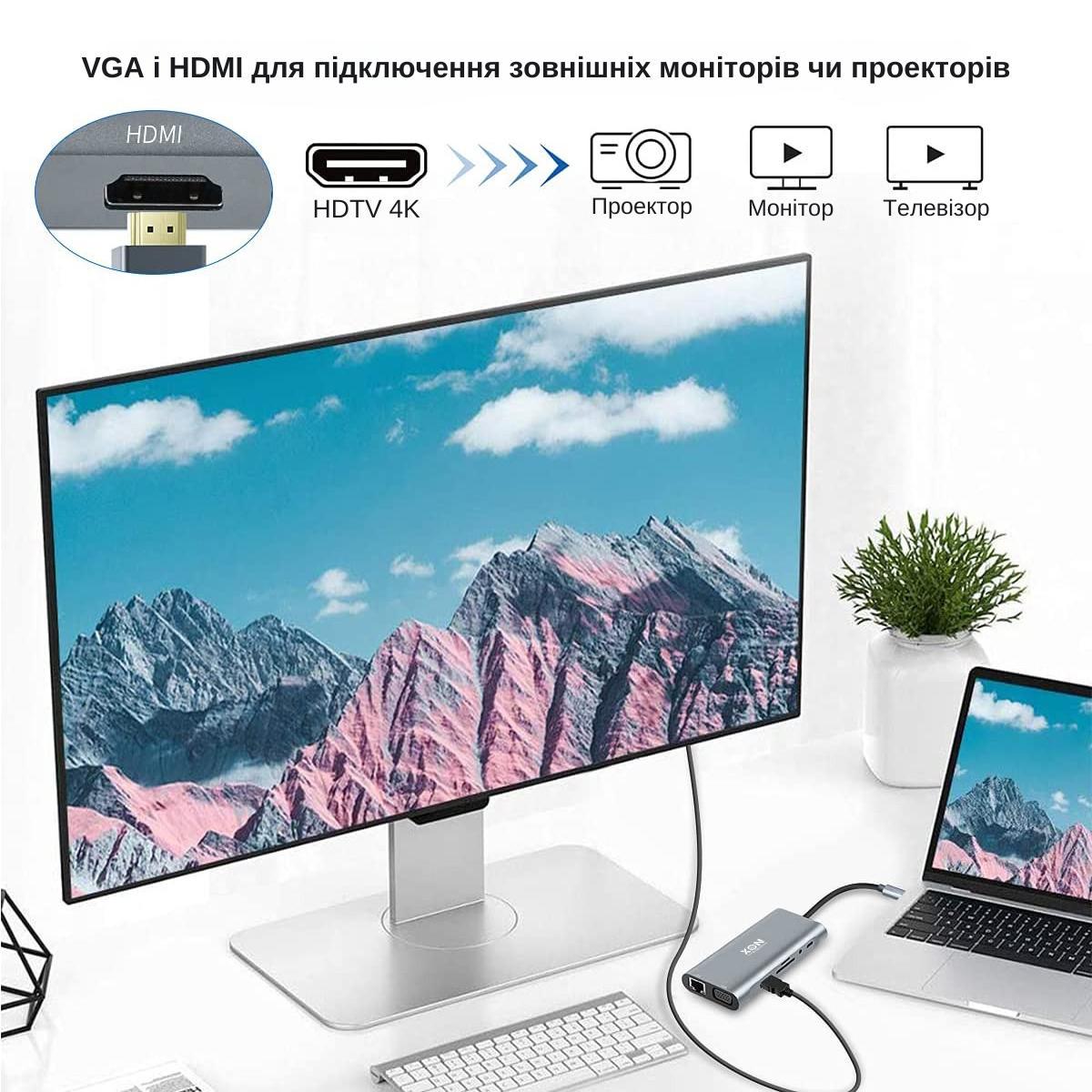 USB-хаб XON E-Tech SmartHub 11в1 Ethernet/VGA/HDMI/3.5 Audio/SD/TF/Type-C/2xUSB3.0/2xUSB 2.0 Серый (UHCHP113322G 4432) - фото 6 USB-хаб XON E-Tech SmartHub 11в1 Ethernet/VGA/HDMI/3.5 Audio/SD/TF/Type-C/2xUSB3.0/2xUSB 2.0 Серый (UHCHP113322G 4432) - фото 6
