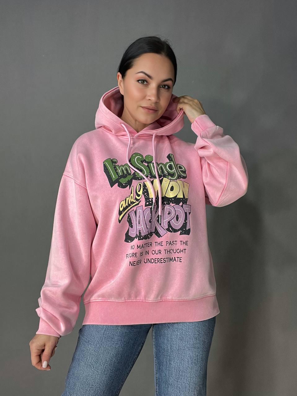 Худи женский A-N 25040 удлиненный с капюшоном вареный тай дай OS Розовый (3431) - фото 8 Худи женский A-N 25040 удлиненный с капюшоном вареный тай дай OS Розовый (3431) - фото 8