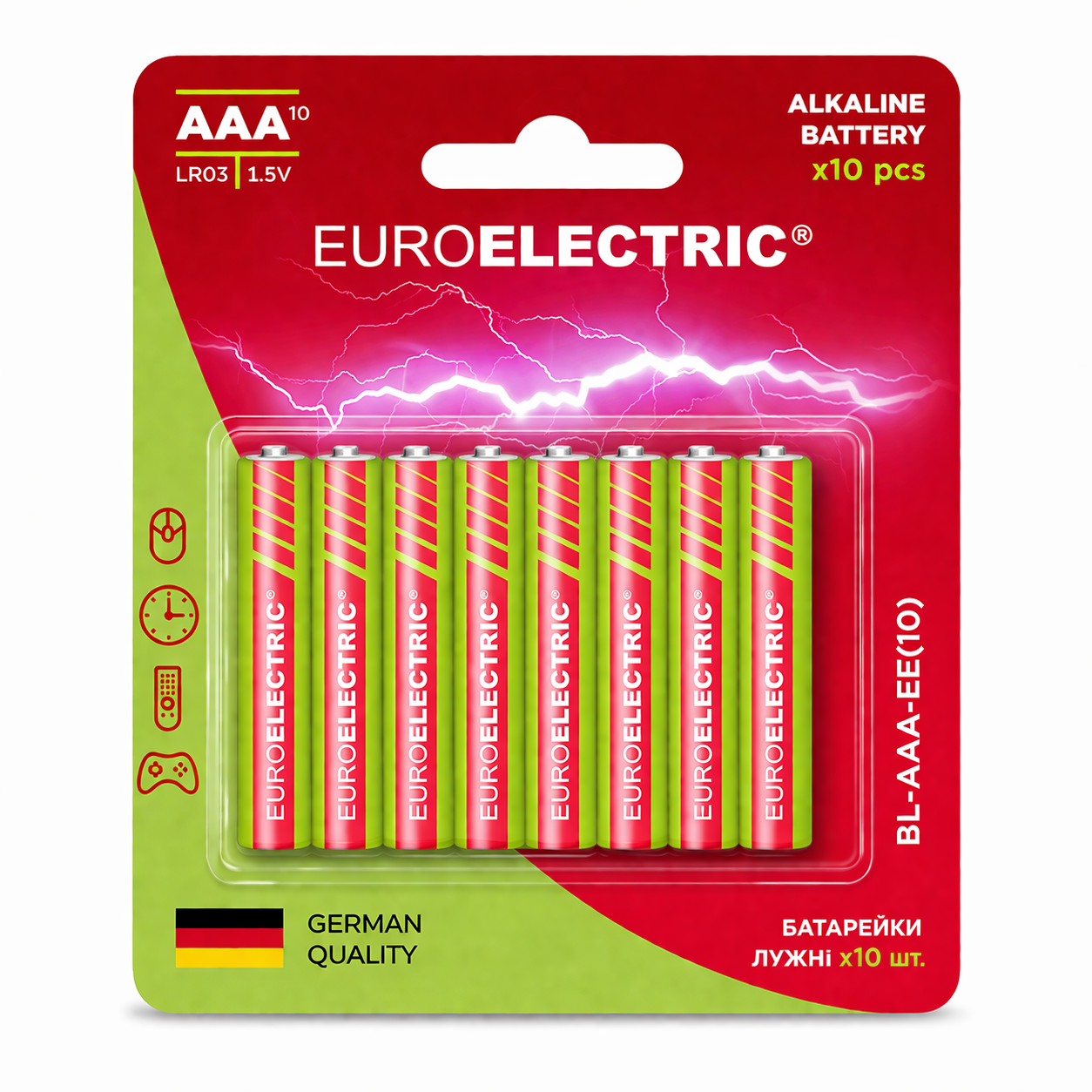 Батарейка EUROELECTRIC ААА щелочная 1,5V 10 шт. (4260642637699)