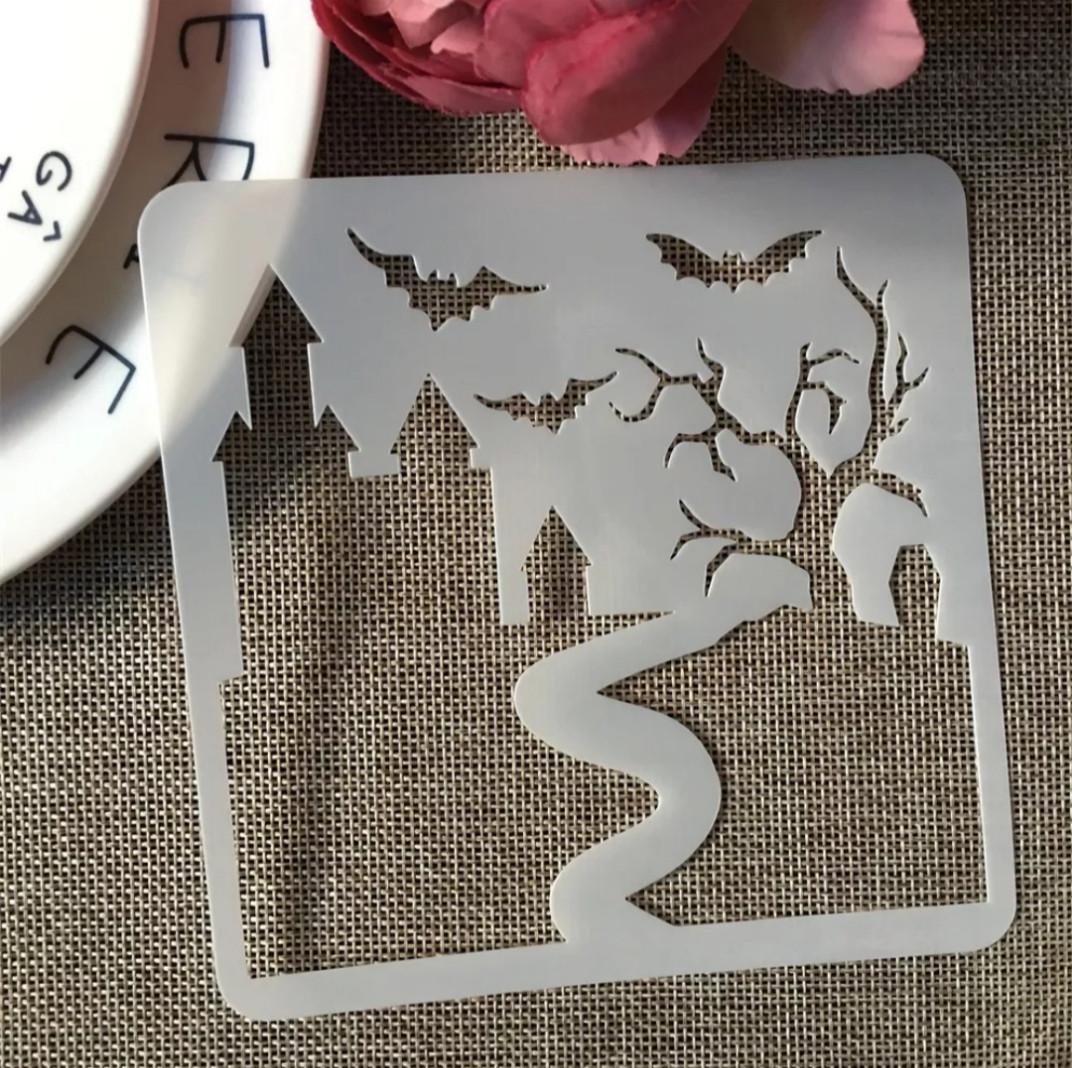 Трафарет на Хэллоуин Замок 13х13 см Серый (7615/23)