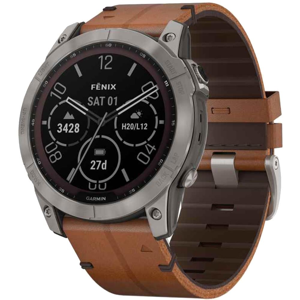 Смарт-часы Garmin fenix 7X Sapphire Solar Titanium with Chestnut Leather Band (010-02541-19)