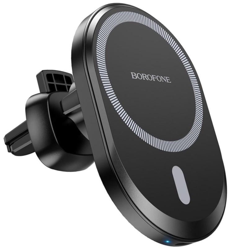 Тримач для телефона в машину Borofone MagSafe магнітний з бездротовою зарядкою 15W Чорний (BH201)