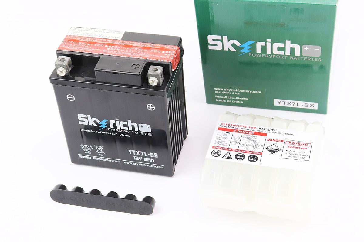 Акумулятор кислотний мото 12V 6Ah YTX7L-BS 110x67x128 мм (301993)