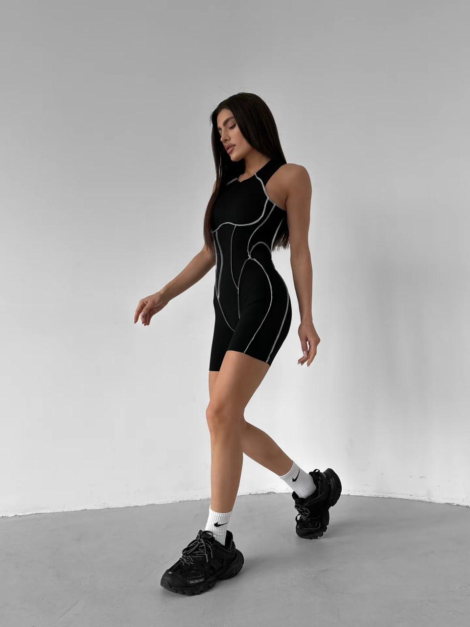 Комбінезон спортивний шви назовн без рукава йде з чашками без пуш-ап L Чорно-сірий (SJ01L) - фото 2 Комбінезон спортивний шви назовн без рукава йде з чашками без пуш-ап L Чорно-сірий (SJ01L) - фото 2