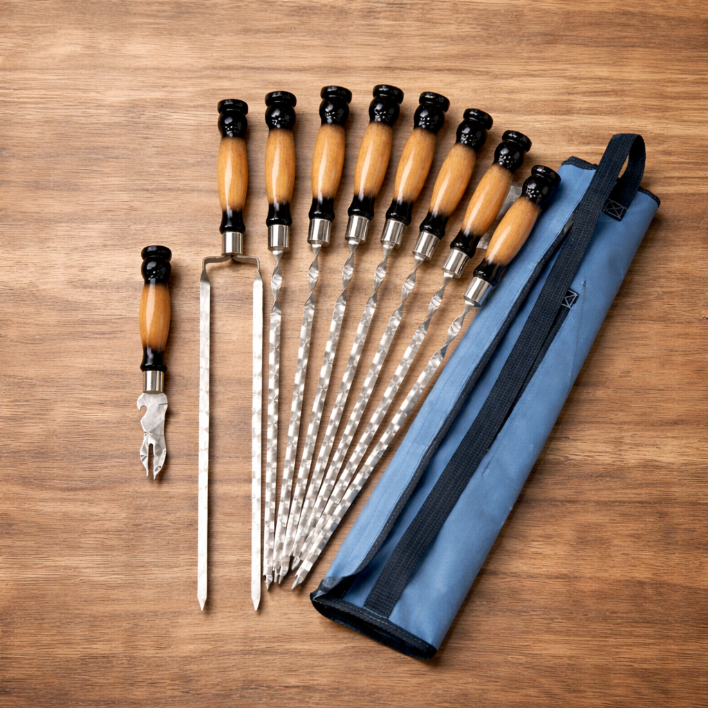 Набор шампуров Арго 6/1/1 двухцветная ручка в сером чехле (10268)