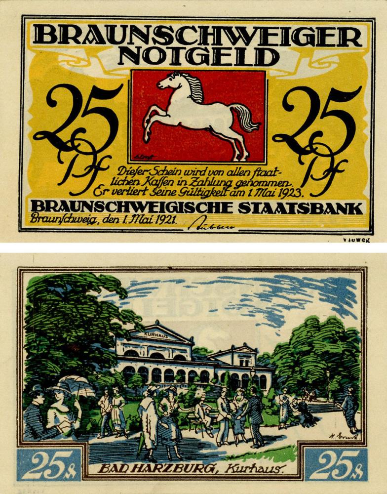 Коллекционная банкнота Германия Нотгельд 25 пфеннигов 1921 F-VF Бад-Гарцбург (Б16176)