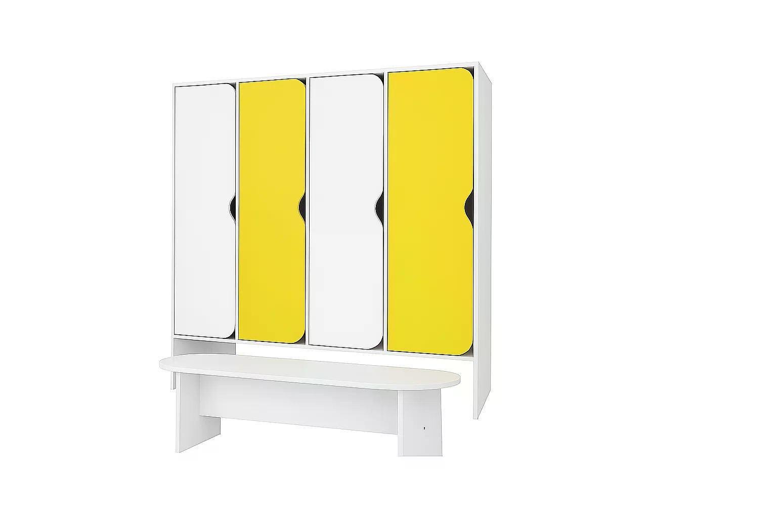 Шкаф с лавочкой для сада DS-77 4 мест Белый/Желтый