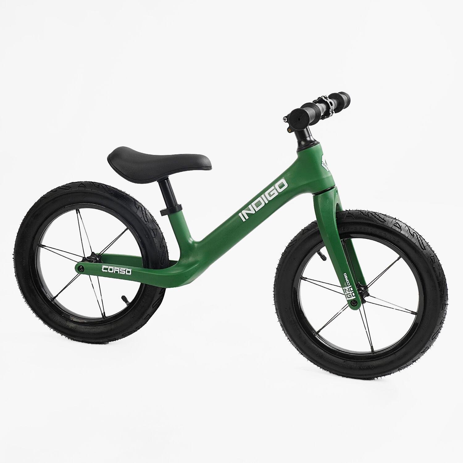 Беговел детский нейлоновая рама и вилка надувные колеса 14" Зеленый (D-6540-74)