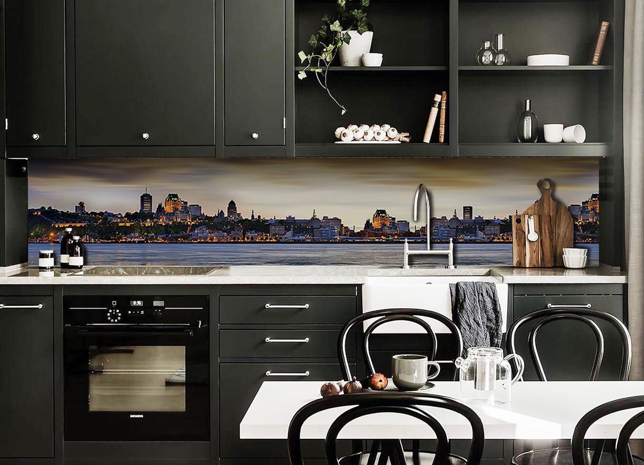 Кухонный фартук Город на закате из самоклеющейся виниловой пленки 65х250 см Синий