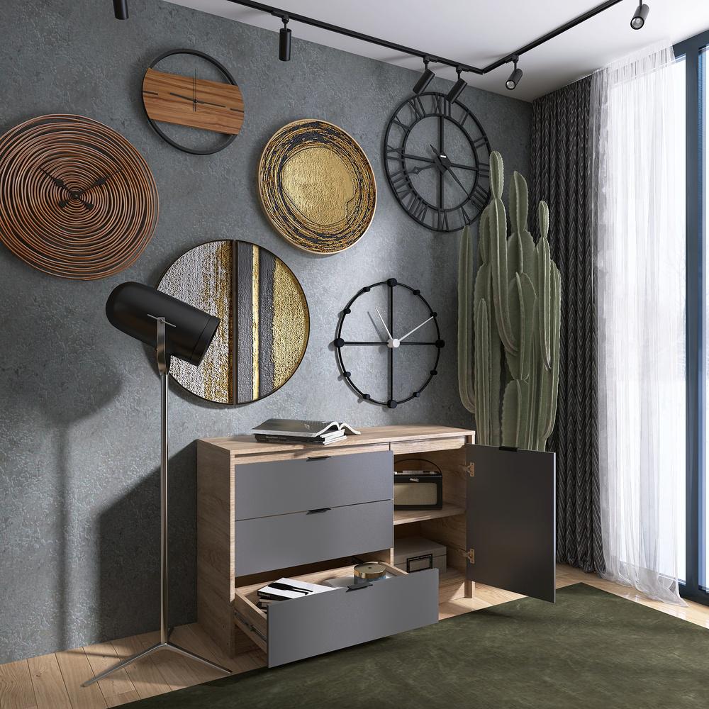 Комод с дверью и 3 ящиками Еверест Сити-1150 115,2х38х74,6 см Дуб сонома/Графитовый (EVR-071099) - фото 4 Комод с дверью и 3 ящиками Еверест Сити-1150 115,2х38х74,6 см Дуб сонома/Графитовый (EVR-071099) - фото 4