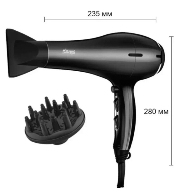 Фен для волосся DSP 30075 з дифузором та концентратором 3 температурних режими Чорний (13943367) - фото 2 Фен для волосся DSP 30075 з дифузором та концентратором 3 температурних режими Чорний (13943367) - фото 2
