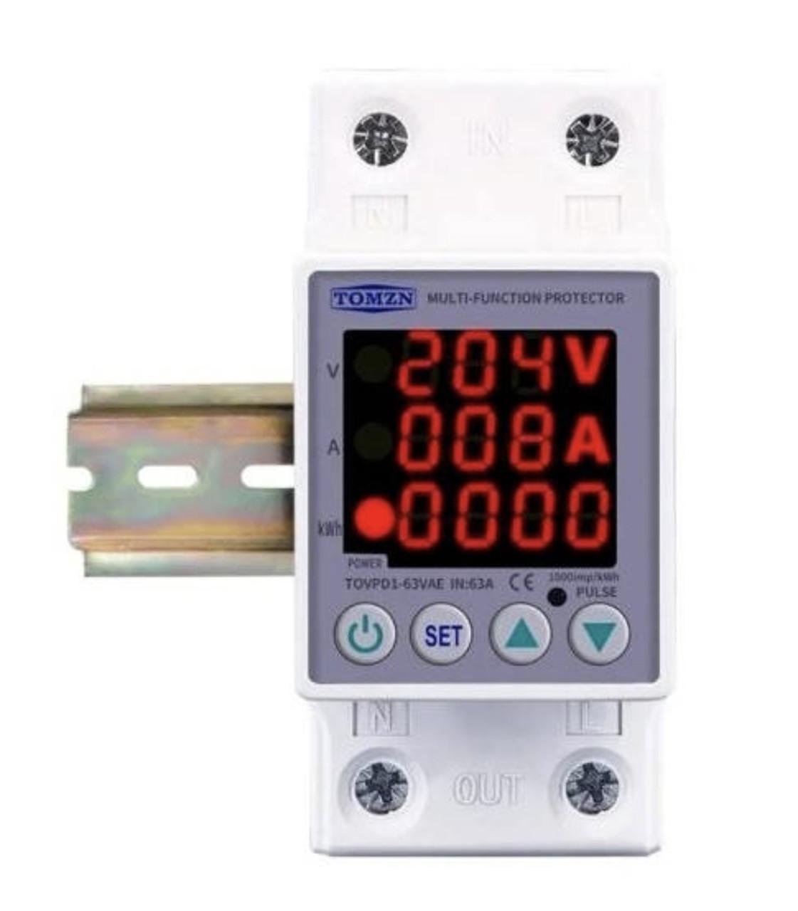 Реле напряжения и тока TOMZN со счетчиком электроэнергии 1-63 А 170-270 В (TOVPD1-63VAE) - фото 2