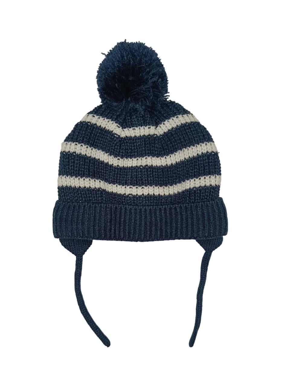 Шапка дитяча зимова з помпоном для хлопчика із зав'язками Kiabi на флісі 43 см Синій (0468)