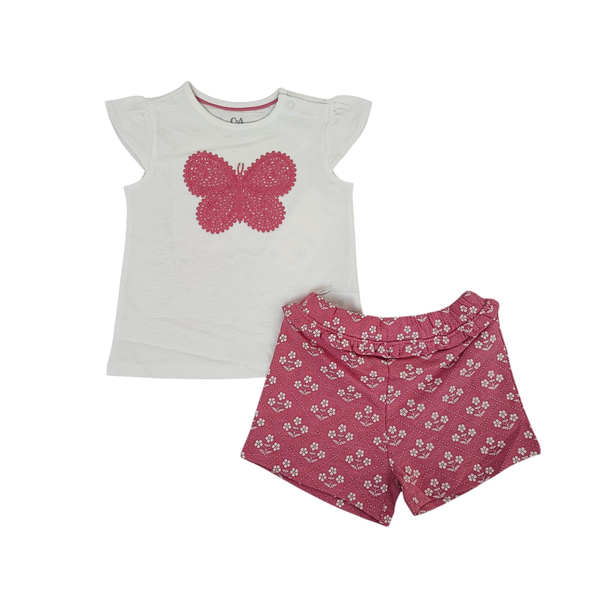 Комплект дитячий літній футболка і шорти для дівчинки C&A 80 см Рожевий Білий (250122063)