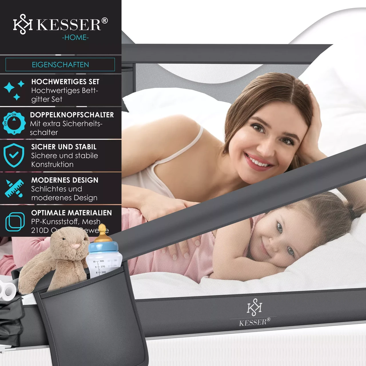 Огородження для дитячого ліжка KESSER 150 см Темно-сірий - фото 6