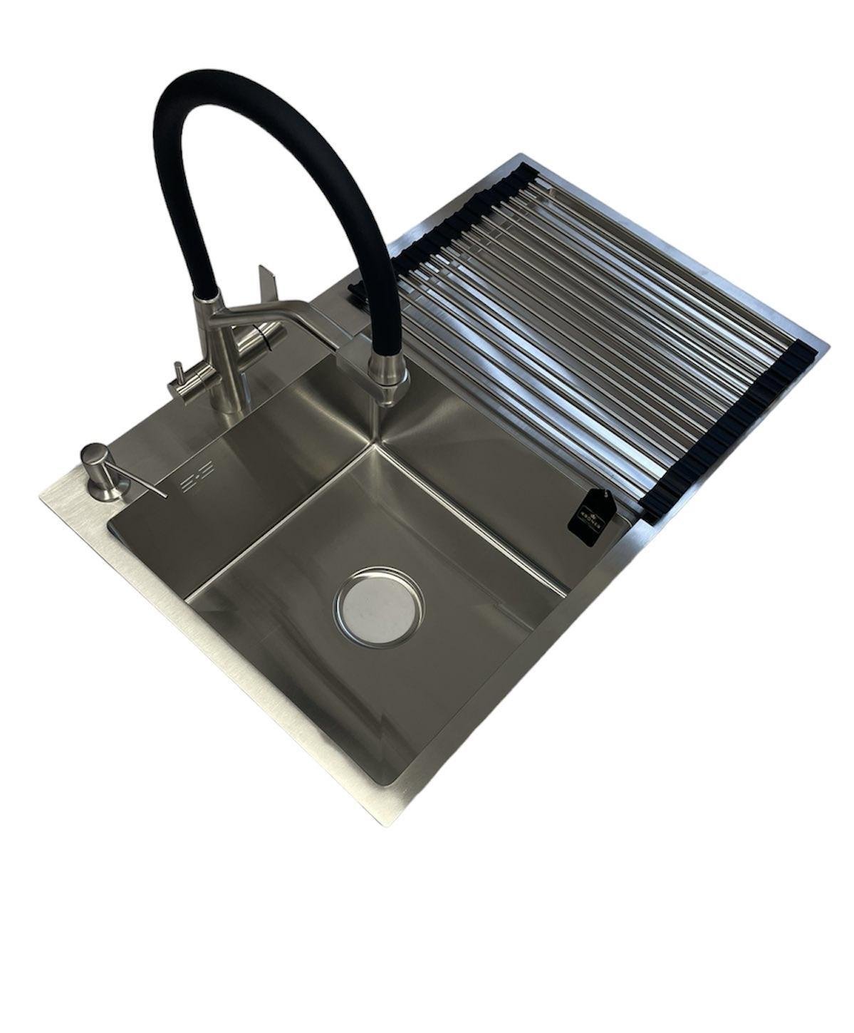 Мийка Lidz 7849BL см ліва та змішувач для кухні з підключенням до фільтра Kroner-ESG03817BLK