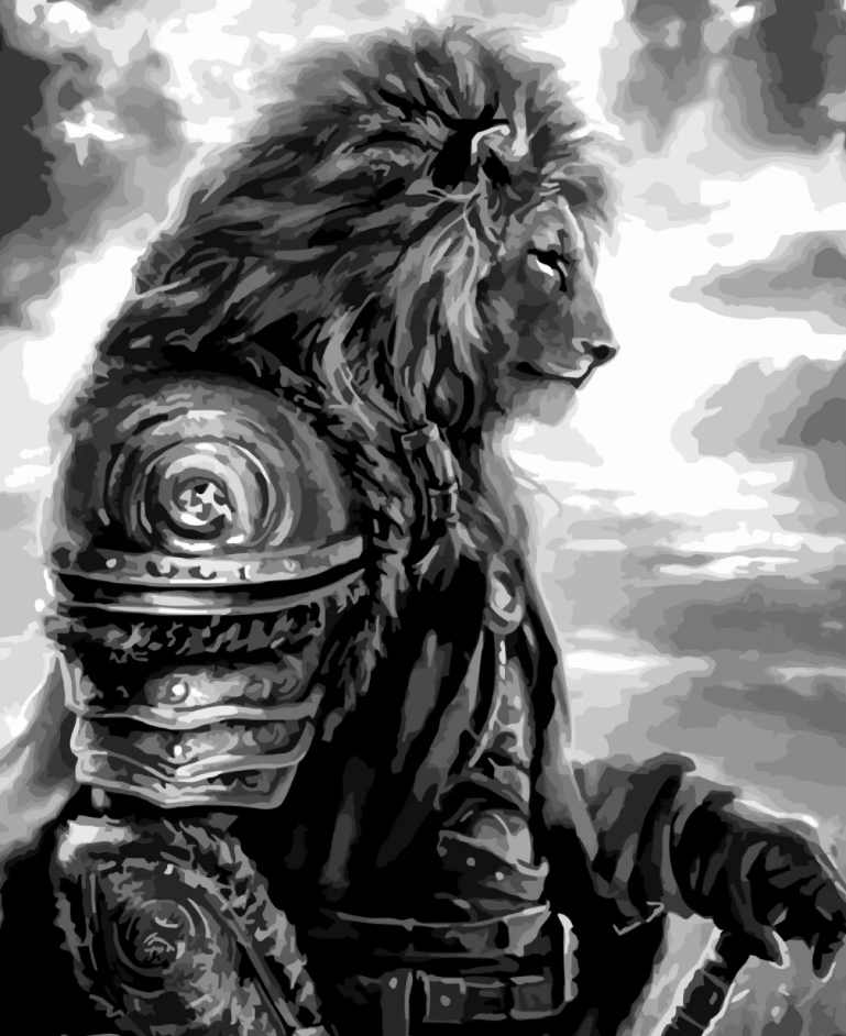 Картина по номерам Strateg Премиум Мощный лев с лаком и уровнем 40x50 см (SY6755)