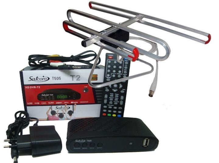 Тюнер SatCom T505 T2 Internet з функціями медіаплеєра та IPTV/WebTV/антена кімнатна з TV-кабелем