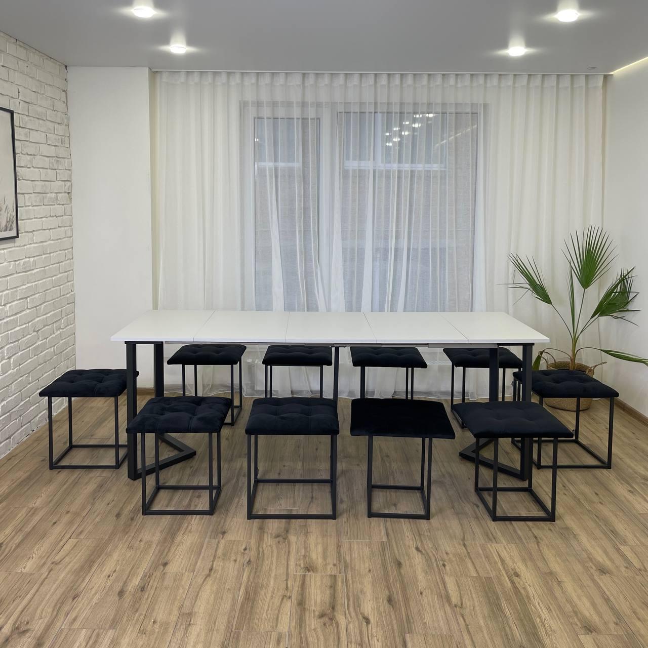 Стол кухонный раздвижной RON  ​​​​​​​ прямоугольный в стиле Loft 2,1 м Белый/Черный мат (УТП026371)