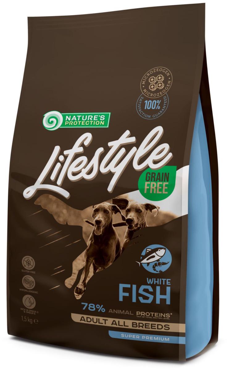 Корм сухой для собак Nature's Protection Lifestyle Grain Free White Fish All Breeds с белой рыбой беззерновой 1,5 кг (4771317456847)