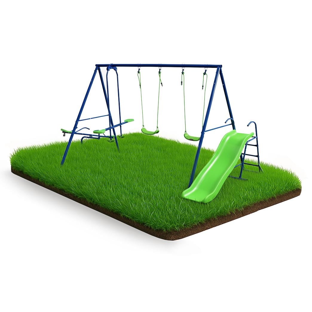 Дитячий комплекс для саду Spoko SP-S06 4 гойдалки/гірка/балансир Синьо-зелений (42401004)