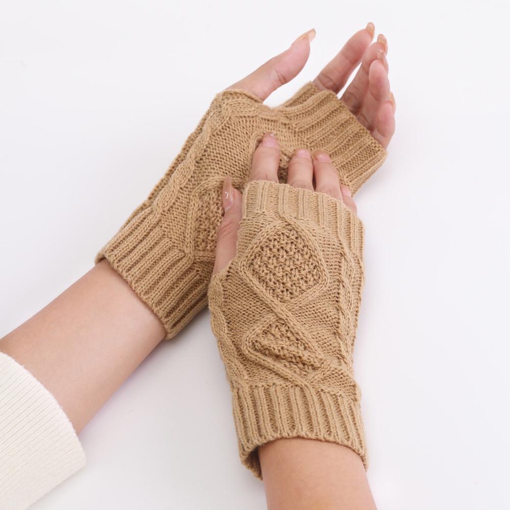 Митенки вязаные с ромбами One size Бежевый (2422) - фото 2