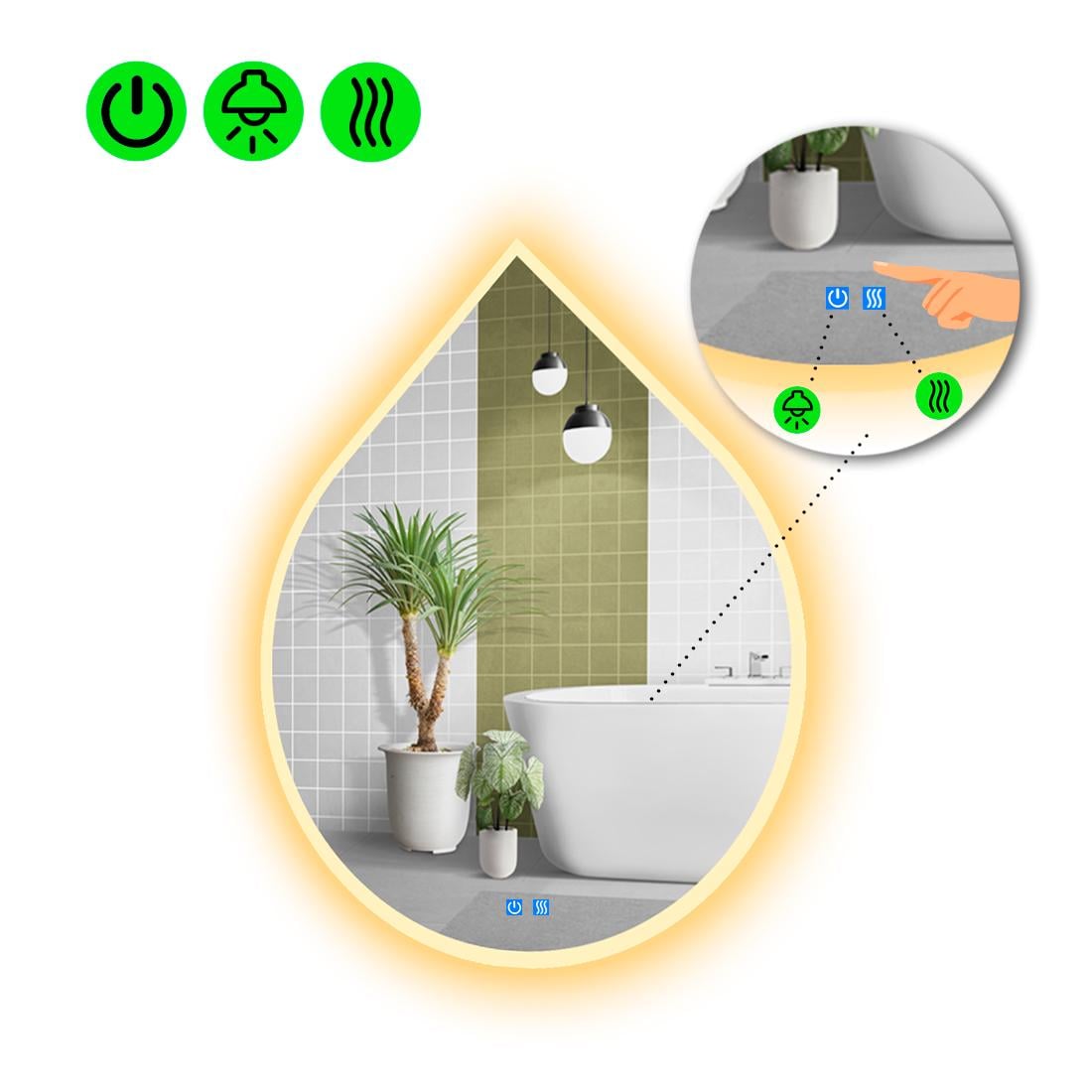 Зеркало с LED подсветкой Goccia 3 с двумя сенсорами 60x50 см (8737077)