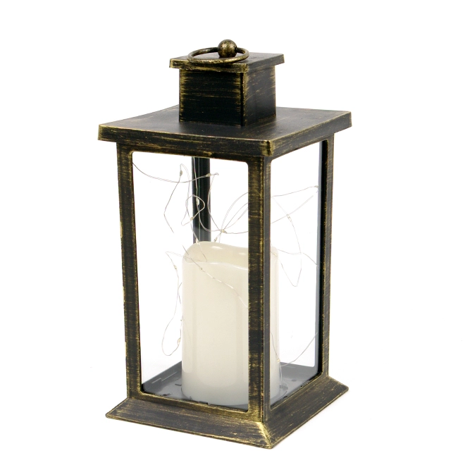 Подсвечник-фонарь со свечой LED и гирляндой OR-PL6020-1 Черно-золотой (45467)