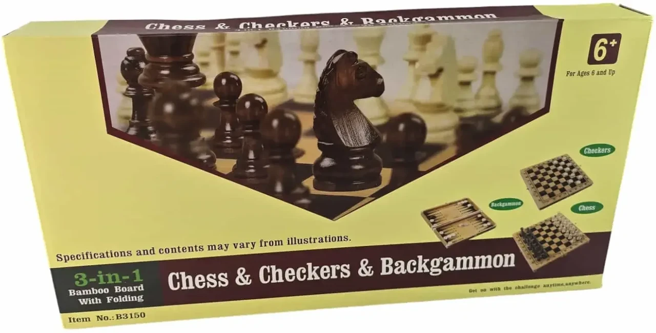 Нарды с шахматами и шашками бамбуковые 47,5х47,5х2 см (2792165877)