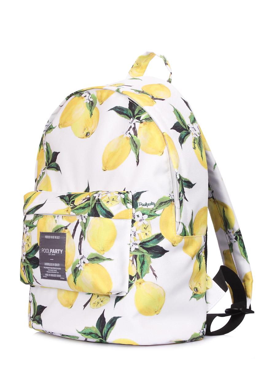 Рюкзак городской с лимонами POOLPARTY Backpack-lemons 40х30х16 см Белый/Желтый (3670070) - фото 2