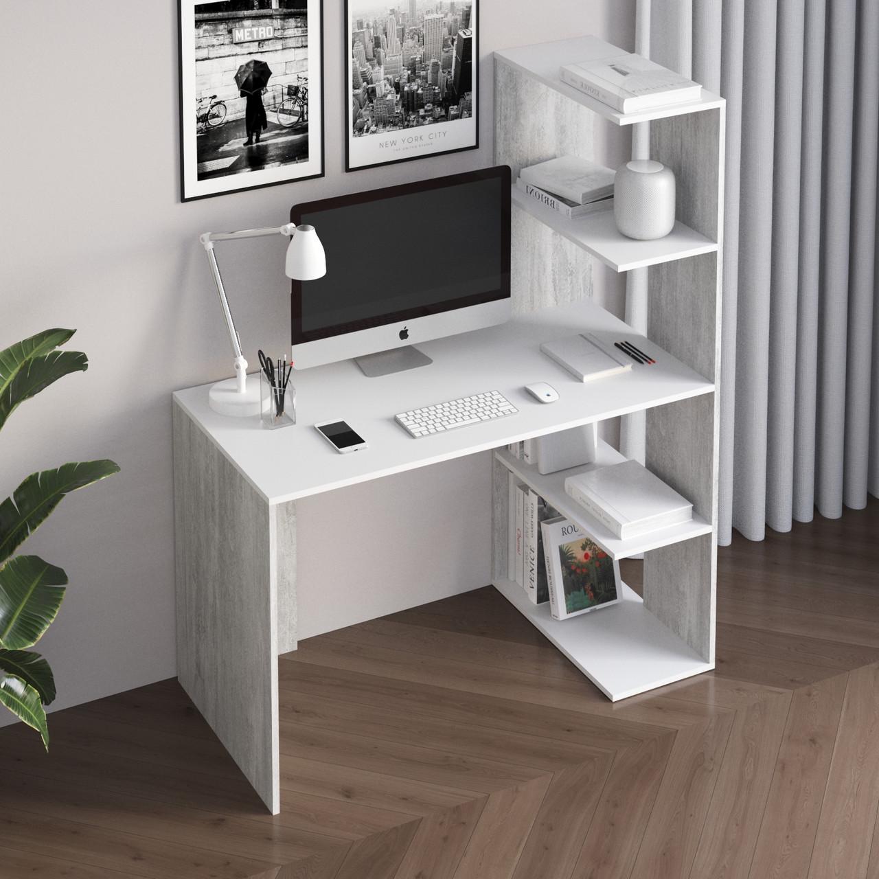 Письменный стол с полками справа M-17 ДСП 1200х600х1473 мм Бетон/Белый (17634276)