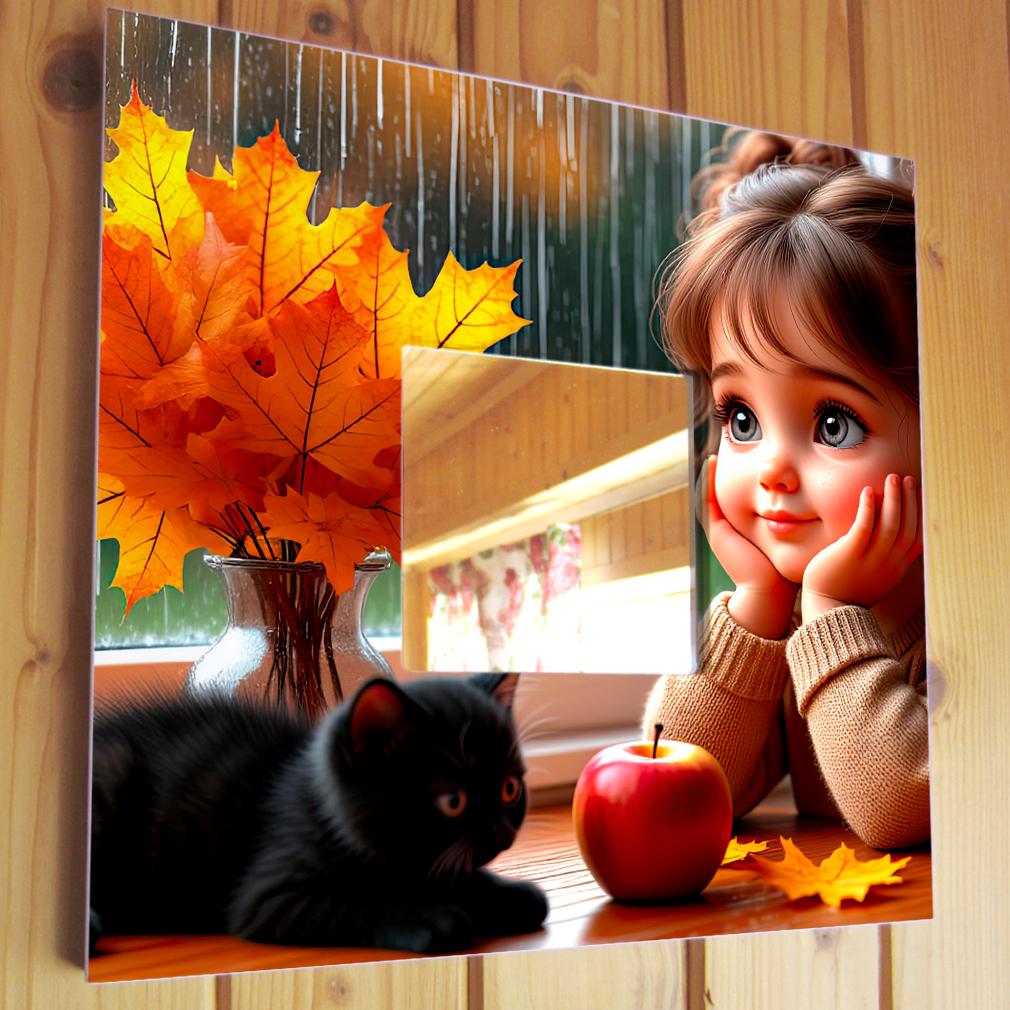 Зеркало декоративное Девочка и осень 260х260 мм (M04658)