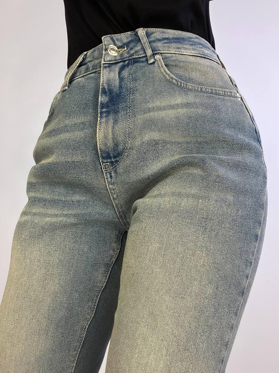 Джинсы женские Zeo Basic 4679 клеш от колена высокая посадка стрейчевые винтажные р. 34 Голубой (3631) - фото 3