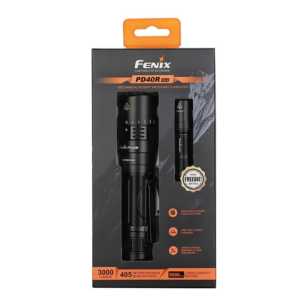 Фонарь ручной Fenix ​​PD40R V20 с батареей 21700 поддержка зарядки Type-C + Fenix ​​E01 V20 на батарейках типа AAA (558326)