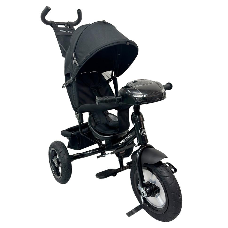 Детский велосипед Turbo Trike трехколесный/колясочная ручка/музыка 10" Черный (DR-171-A-109)