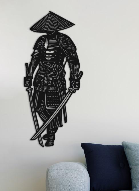 Картина-панно на стену в стиле лофт деревянная Decart Самурай с катанами 140х60 см