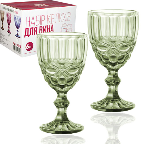 Набор бокалов для вина SNT Винтаж 260 мл 6 шт. Изумрудный (9458)