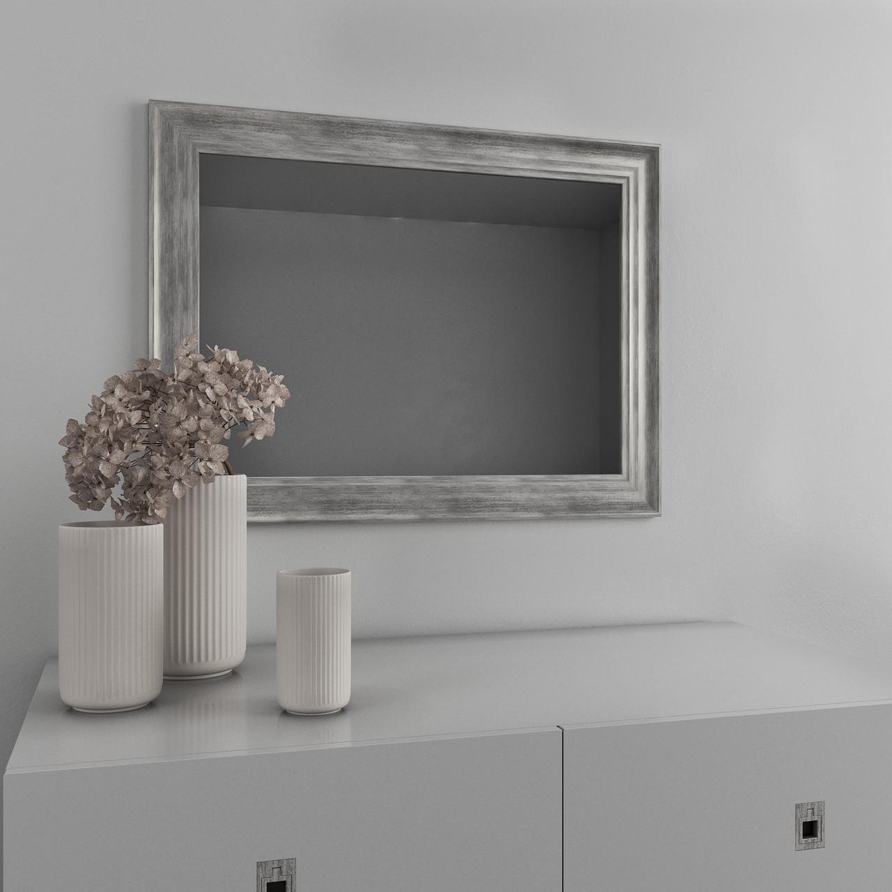 Зеркало прямоугольное Black Mirror на стену 82х62 Серебристо-серый (7024-411)