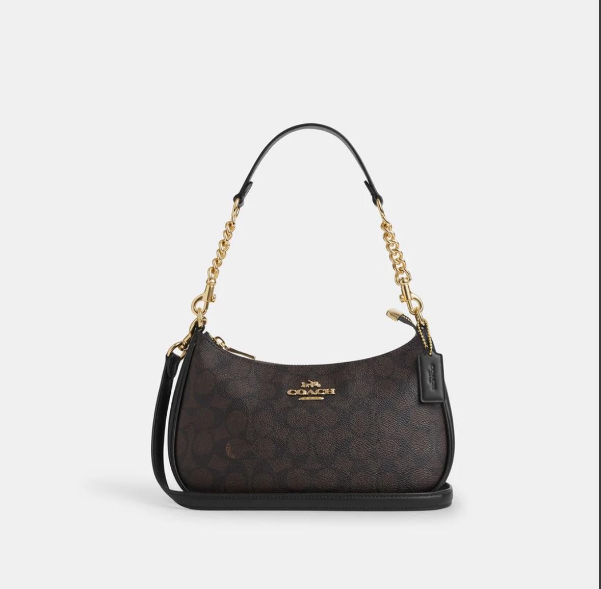 Женская сумка Coach Teri Shoulder Bag In Signature Canvas CV933 Черно-коричневый (3319956)